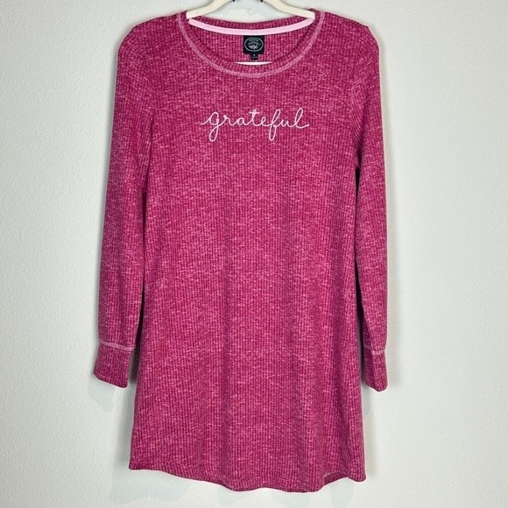 Laura Ashley Grateful Pink Ribbed Sleep Shirt Pajamas S